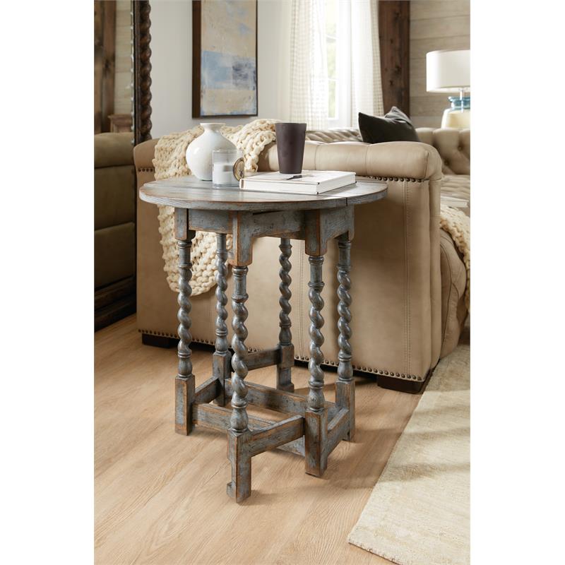 Bowery Hill Gate Leg Round Table in Blue Distressed Finish