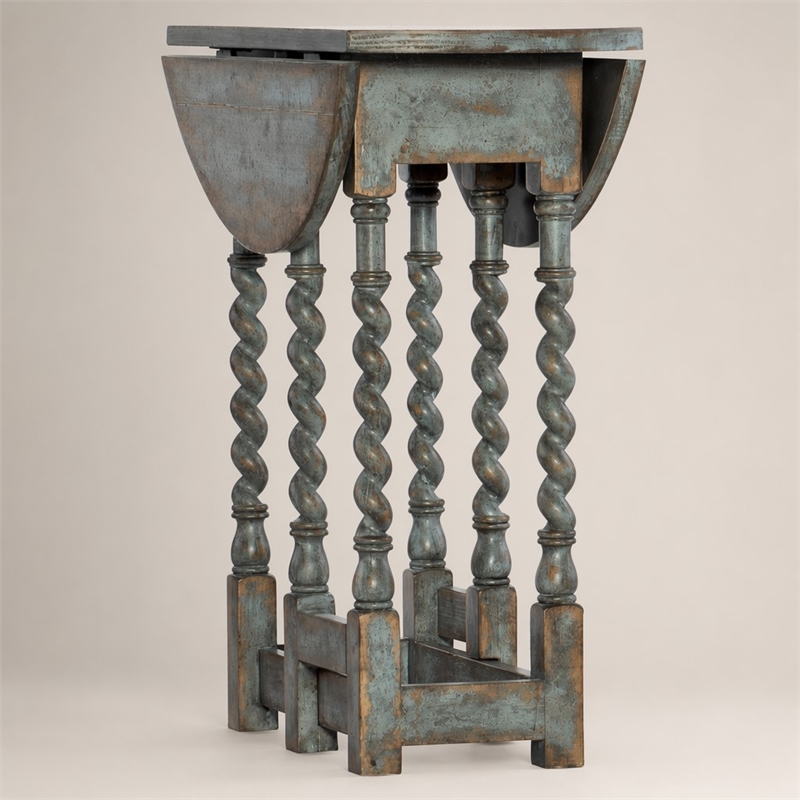 Bowery Hill Gate Leg Round Table in Blue Distressed Finish