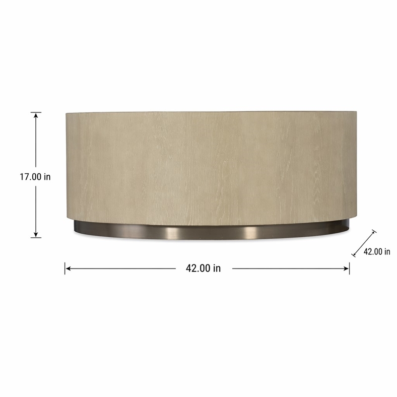 Bowery Hill Round Cocktail Table with Champagne Metal Base in Taupe