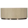 Bowery Hill Round Cocktail Table with Champagne Metal Base in Taupe