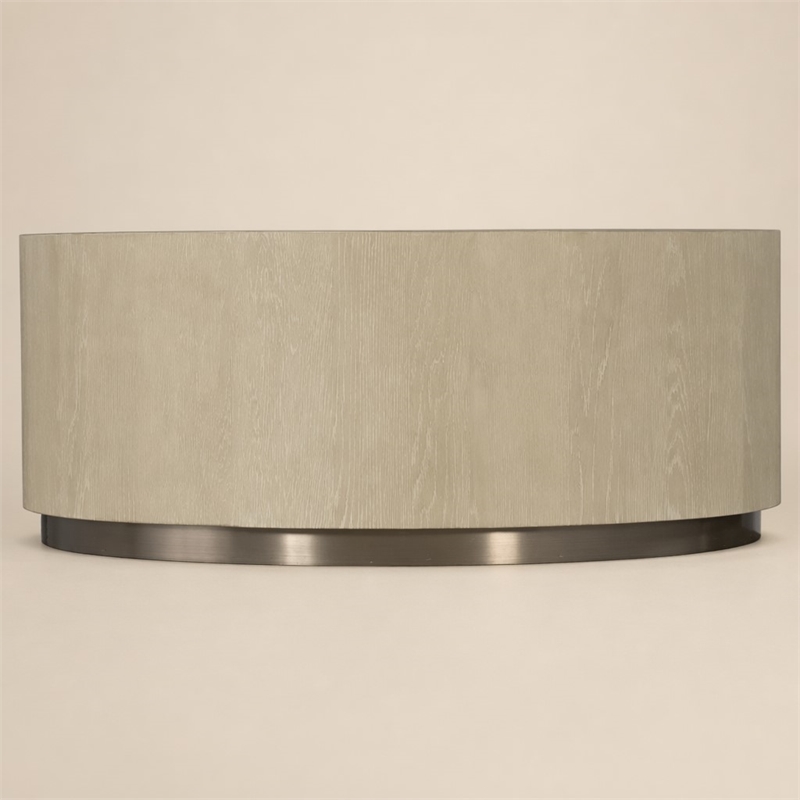 Bowery Hill Round Cocktail Table with Champagne Metal Base in Taupe