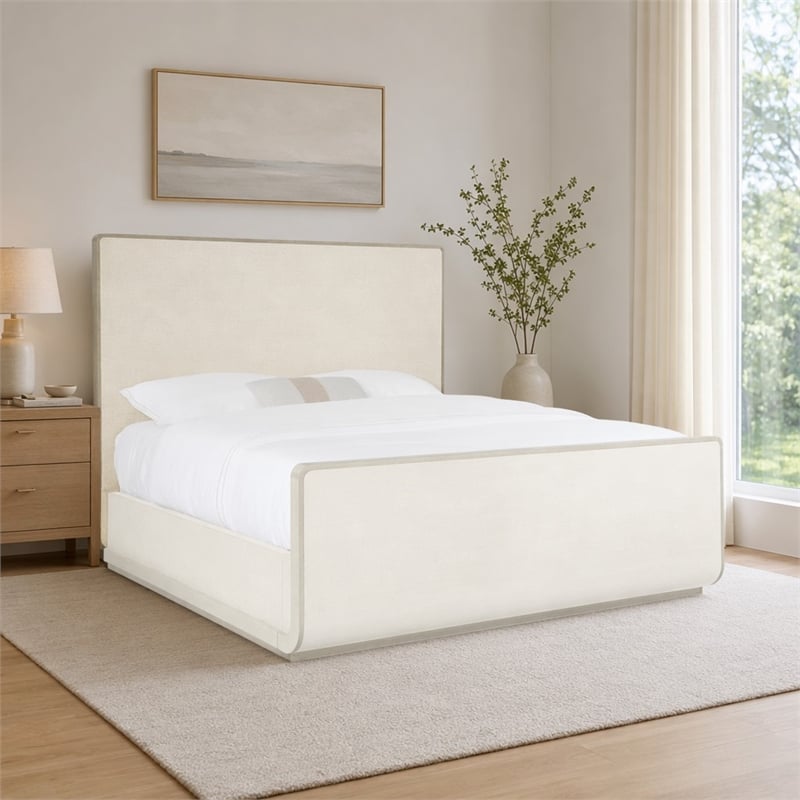 Bowery Hill King Sleigh Headboard in Glazed Burlap with Wood Trim