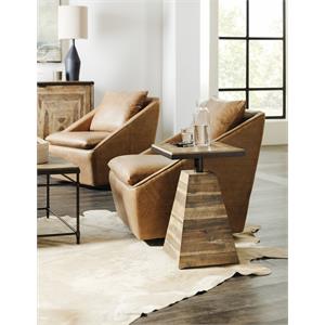 Bowery Hill Solid Acacia Wood Drink Table with Pyramid Base in Brown