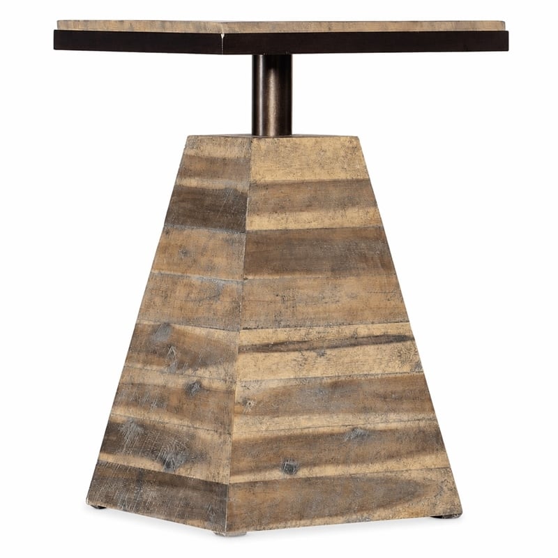 Bowery Hill Solid Acacia Wood Drink Table with Pyramid Base in Brown