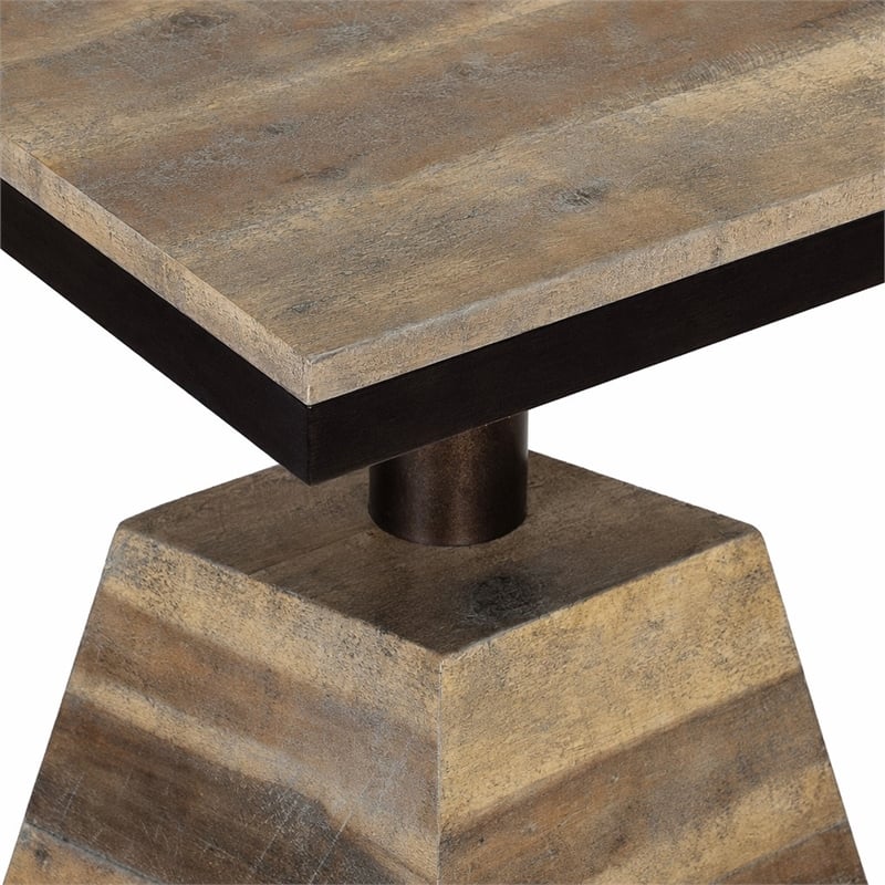 Bowery Hill Solid Acacia Wood Drink Table with Pyramid Base in Brown