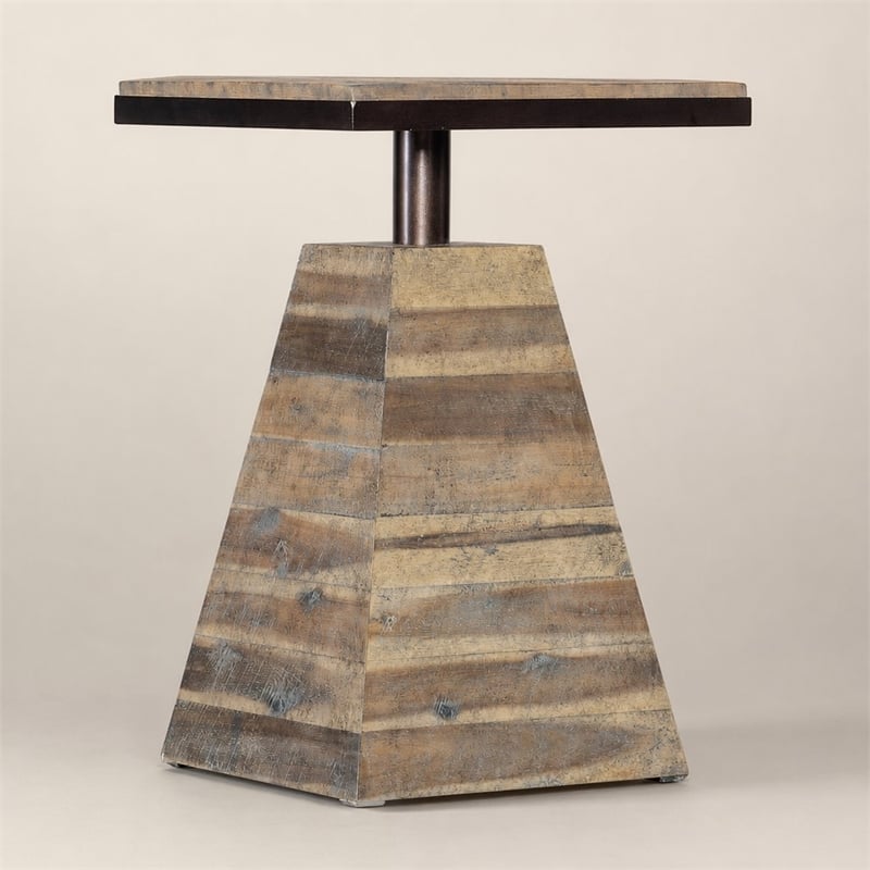 Bowery Hill Solid Acacia Wood Drink Table with Pyramid Base in Brown