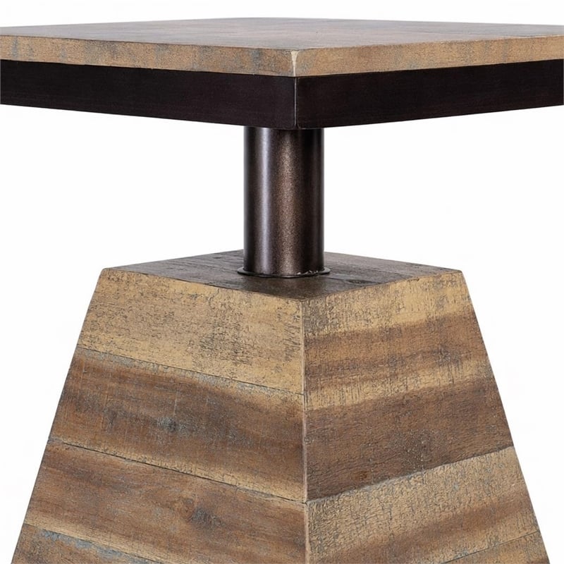 Bowery Hill Solid Acacia Wood Drink Table with Pyramid Base in Brown