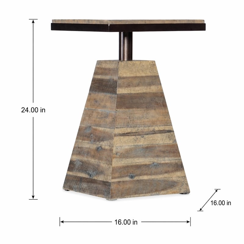 Bowery Hill Solid Acacia Wood Drink Table with Pyramid Base in Brown
