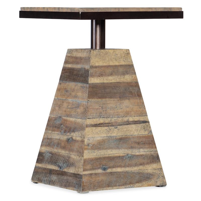 Bowery Hill Solid Acacia Wood Drink Table with Pyramid Base in Brown