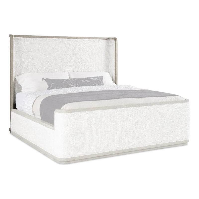 Bowery Hill Queen Upholstered Headboard with Shelter Design in Grey