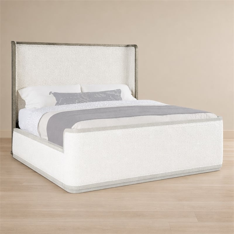 Bowery Hill Queen Upholstered Headboard with Shelter Design in Grey