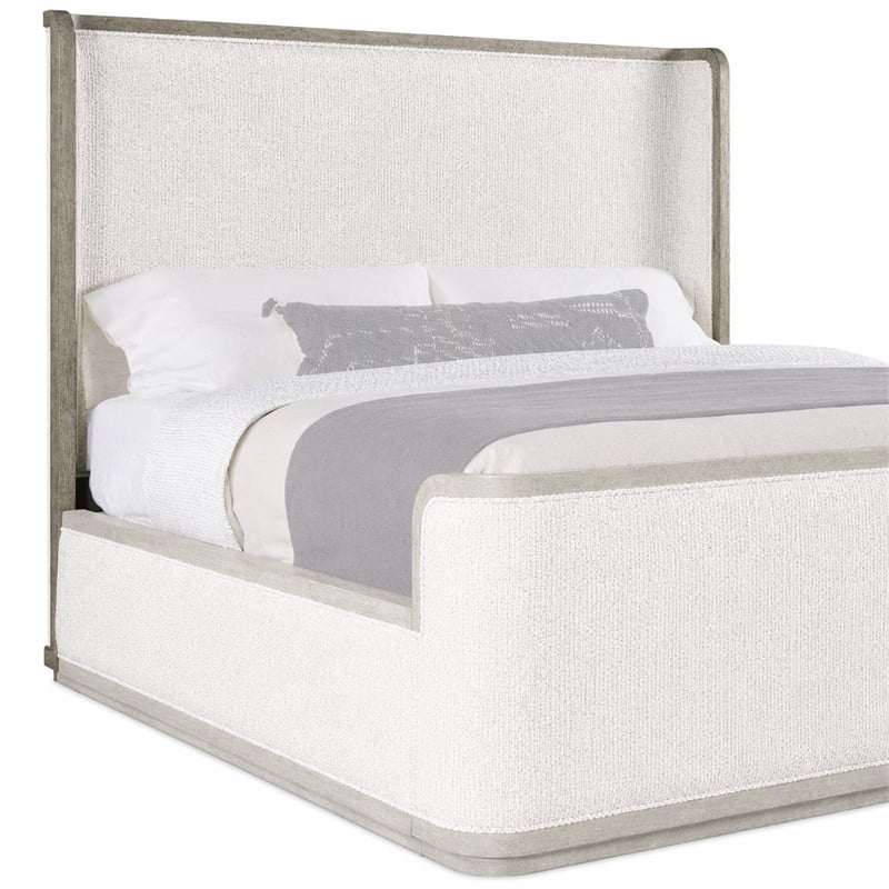 Bowery Hill Queen Upholstered Headboard with Shelter Design in Grey
