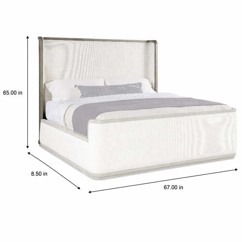 Bowery Hill Queen Upholstered Headboard with Shelter Design in Grey