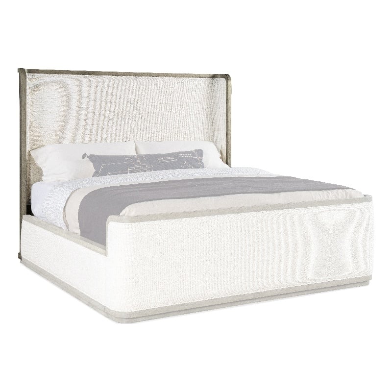 Bowery Hill Queen Upholstered Headboard with Shelter Design in Grey