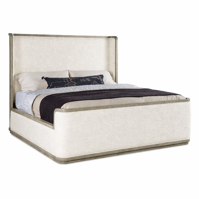 Bowery Hill Cal King Upholstered Bed with Shelter Headboard in Grey