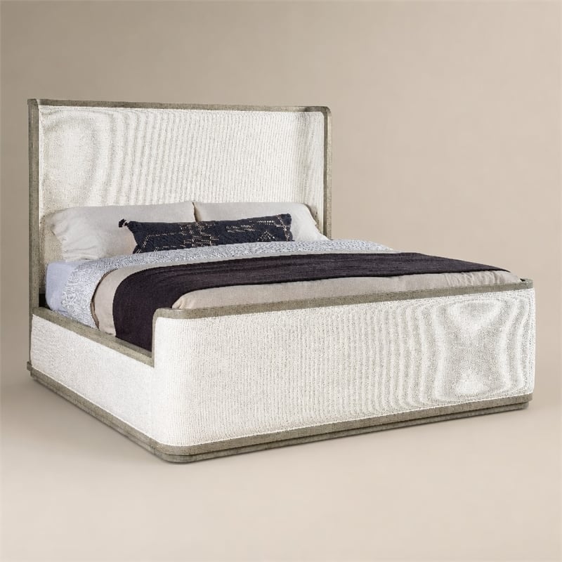 Bowery Hill Cal King Upholstered Bed with Shelter Headboard in Grey