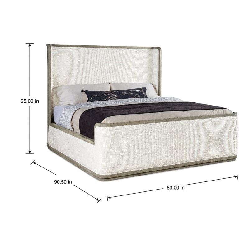 Bowery Hill Cal King Upholstered Bed with Shelter Headboard in Grey