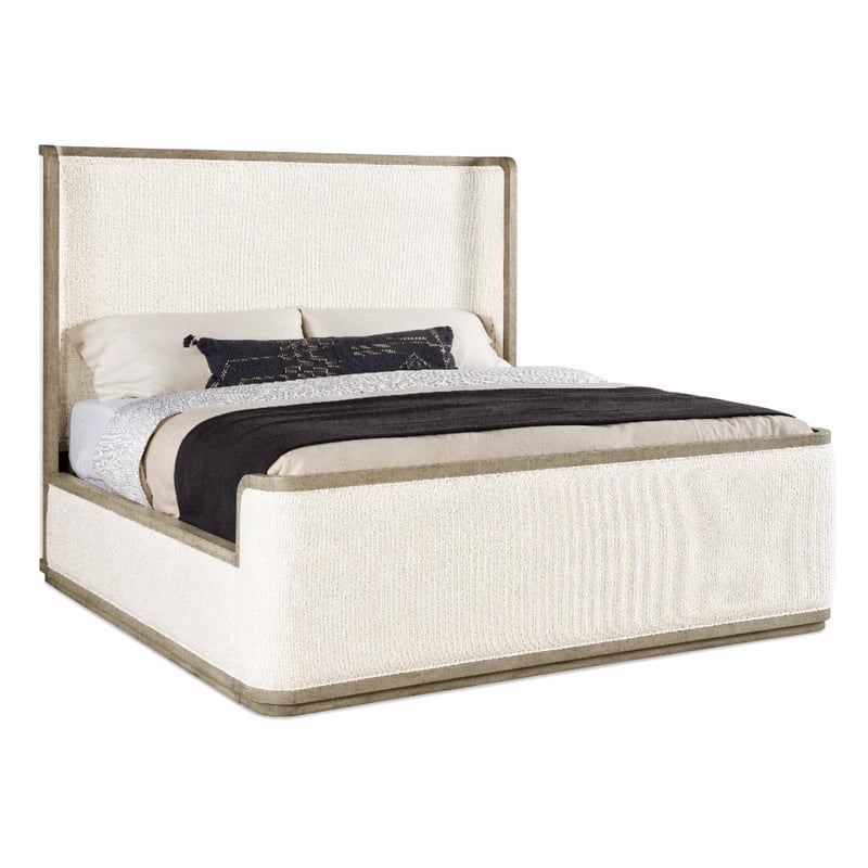 Bowery Hill Queen Upholstered Shelter Bed in Grey Wood Finish
