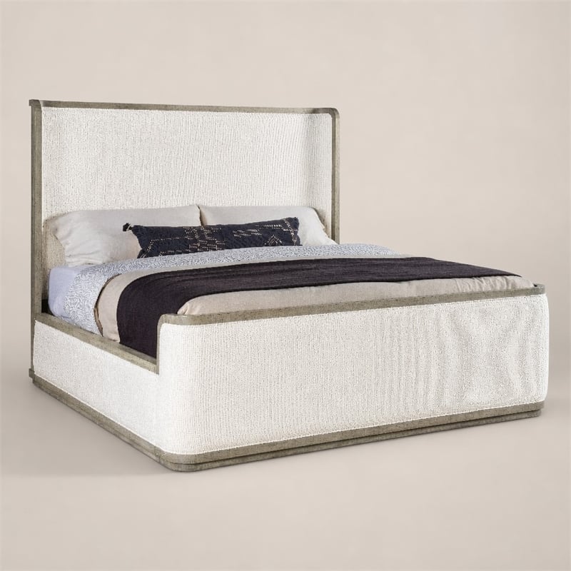 Bowery Hill Queen Upholstered Shelter Bed in Grey Wood Finish