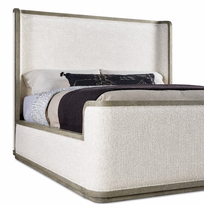 Bowery Hill Queen Upholstered Shelter Bed in Grey Wood Finish
