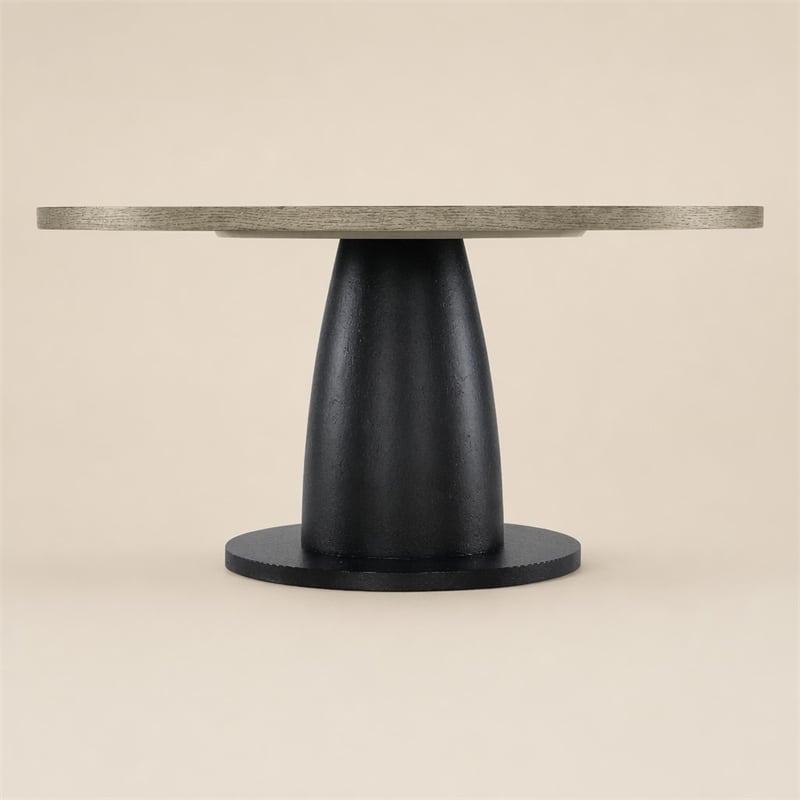 Bowery Hill Round Dining Table with Pedestal Base in Textured Grey