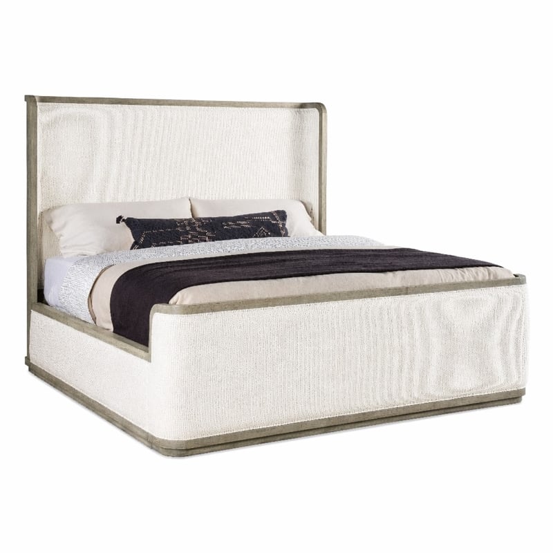 Bowery Hill King Upholstered Shelter Bed in Mink Gray Wood Finish