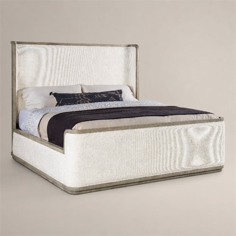 Bowery Hill King Upholstered Shelter Bed in Mink Gray Wood Finish