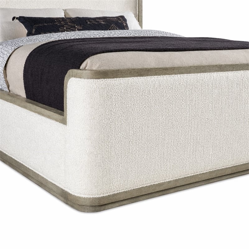 Bowery Hill King Upholstered Shelter Bed in Mink Gray Wood Finish