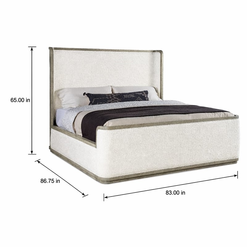Bowery Hill King Upholstered Shelter Bed in Mink Gray Wood Finish