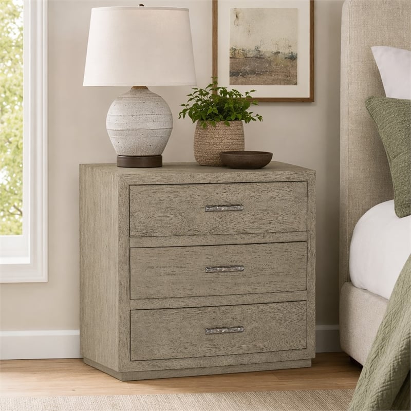Bowery Hill 3-Drawer Nightstand with USB Ports in Grey Wood