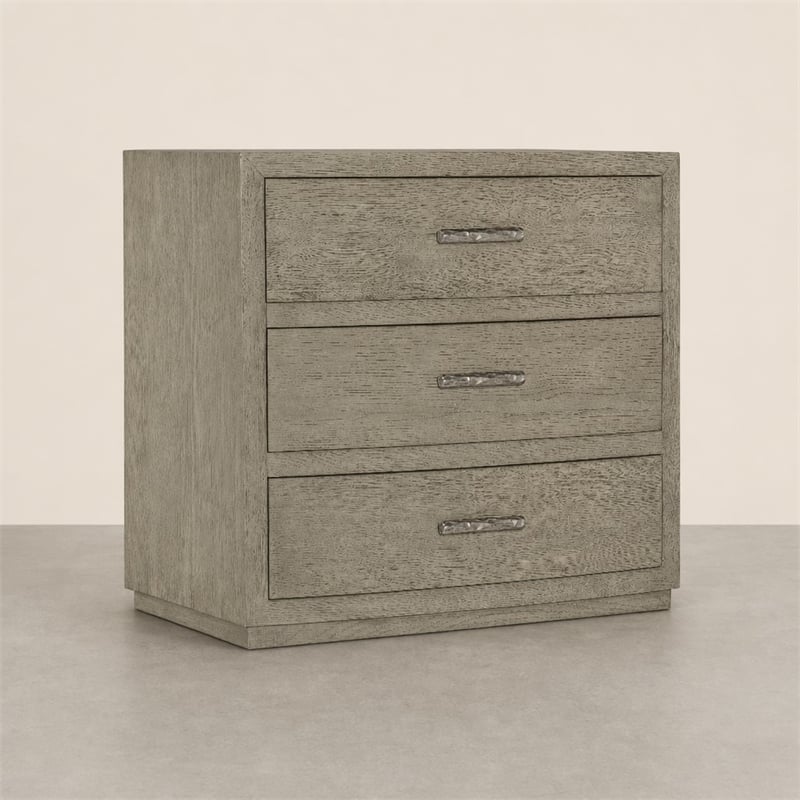 Bowery Hill 3-Drawer Nightstand with USB Ports in Grey Wood