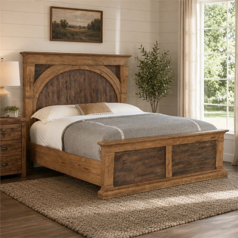 Bowery Hill Cal King Corbel Bed with Hickory Veneers in Brown
