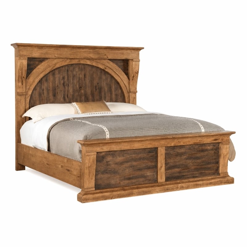 Bowery Hill Cal King Corbel Bed with Hickory Veneers in Brown