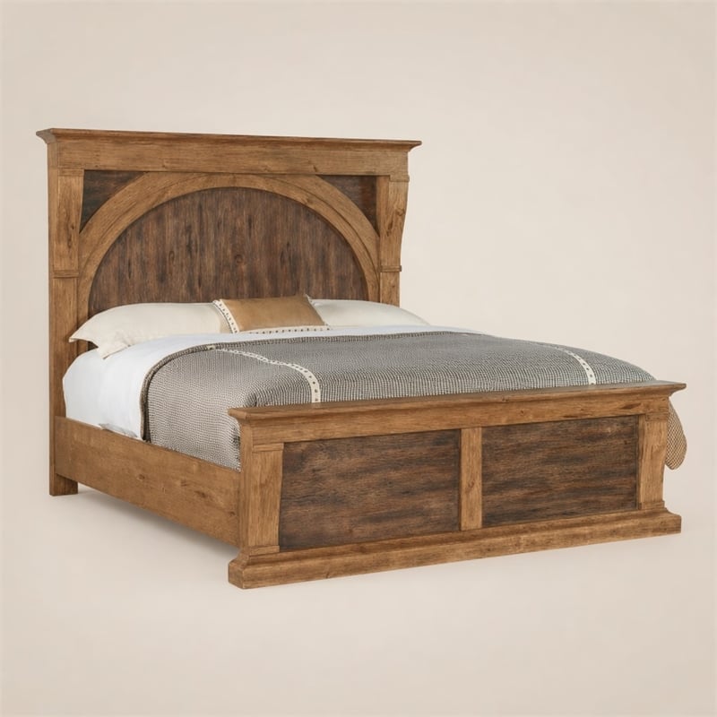 Bowery Hill Cal King Corbel Bed with Hickory Veneers in Brown