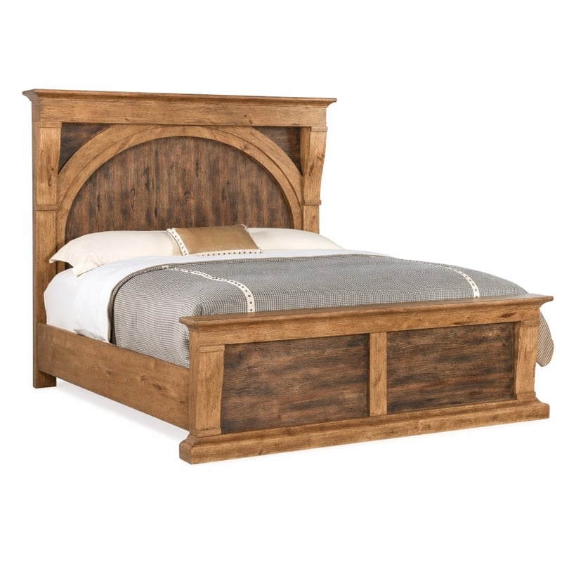 Bowery Hill Wood King Corbel Bed with Pecky Hickory Veneers in Brown