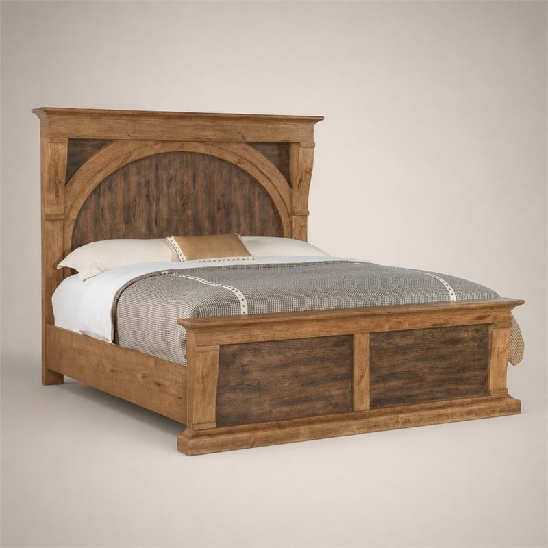 Bowery Hill Wood King Corbel Bed with Pecky Hickory Veneers in Brown