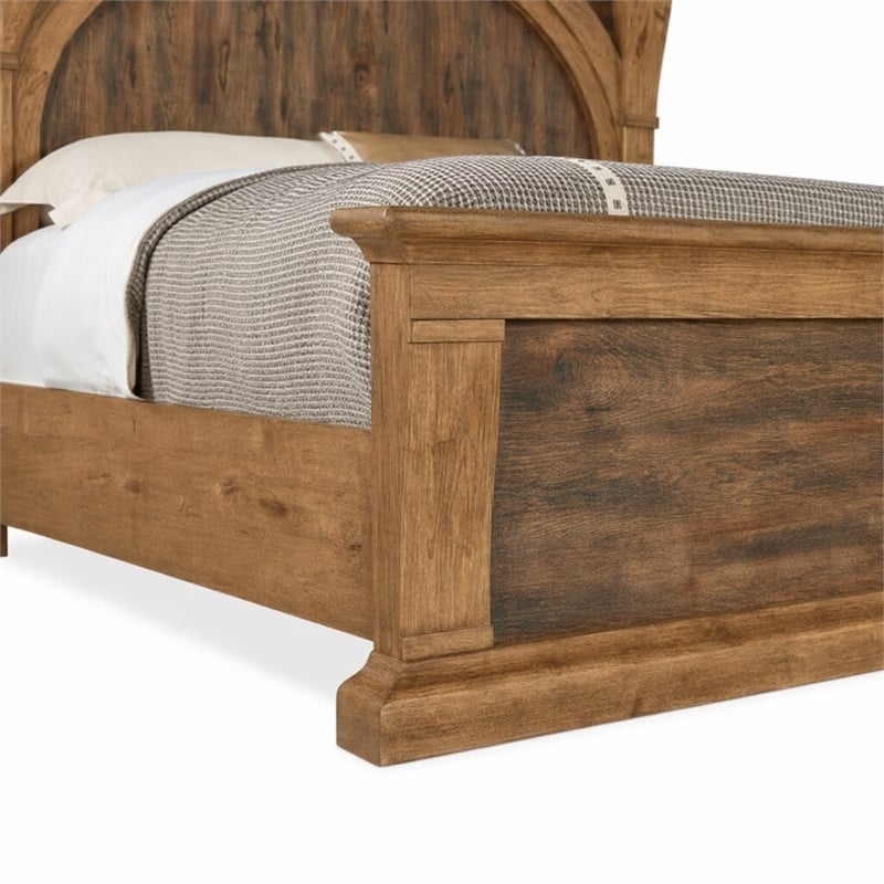 Bowery Hill Wood King Corbel Bed with Pecky Hickory Veneers in Brown