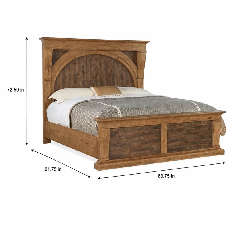Bowery Hill Wood King Corbel Bed with Pecky Hickory Veneers in Brown