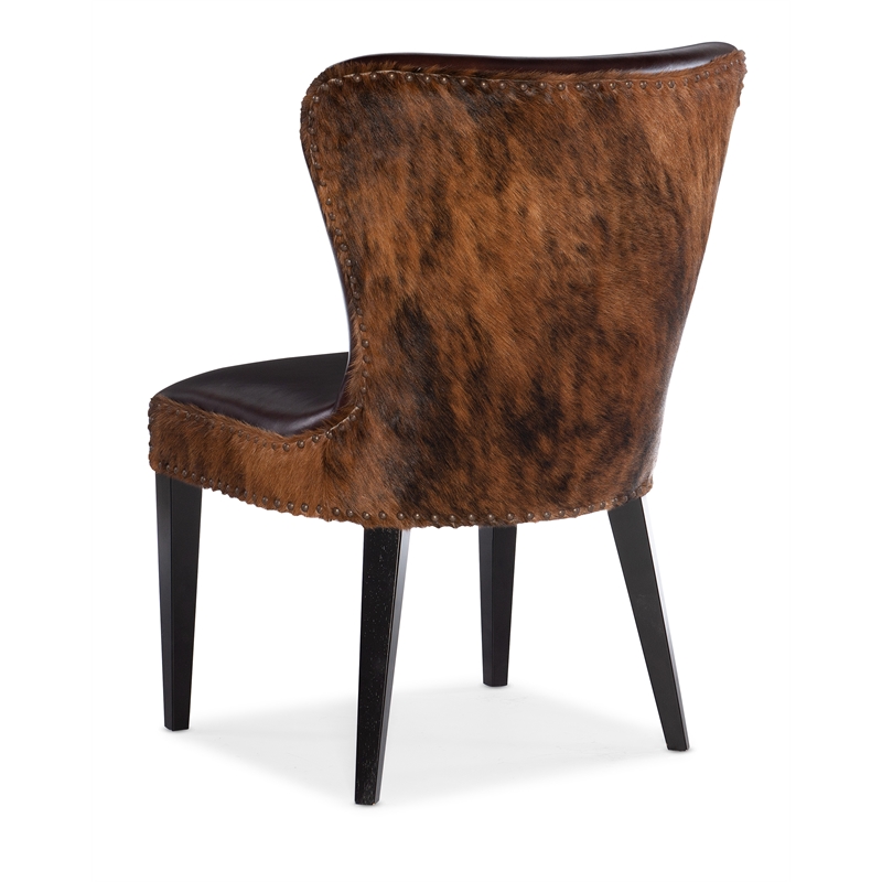Bowery Hill Leather Accent Chair with Hair on Hide Back in Brown