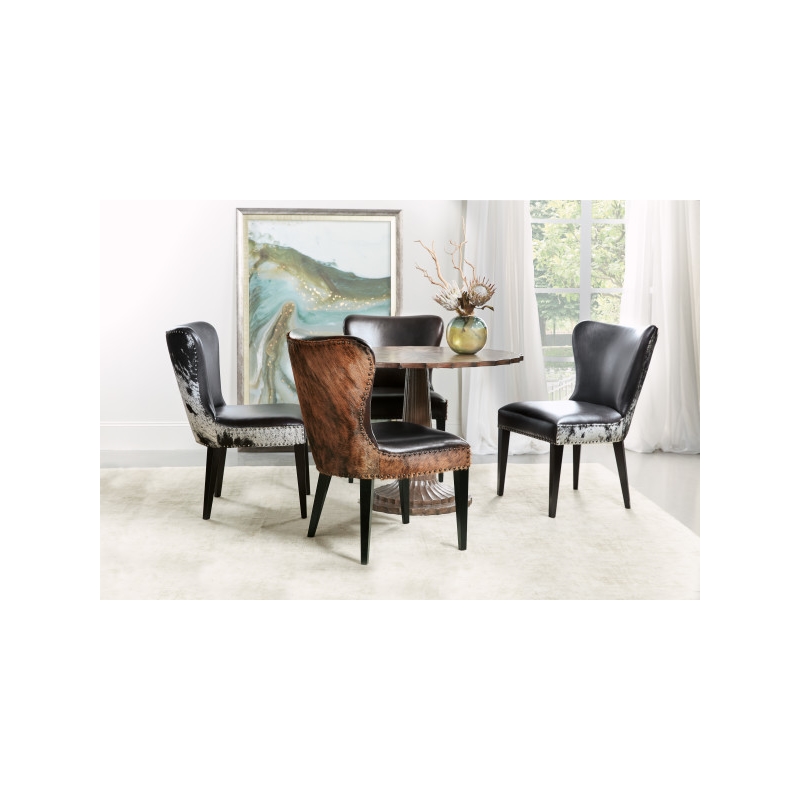 Bowery Hill Leather Accent Chair with Hair on Hide Back in Brown