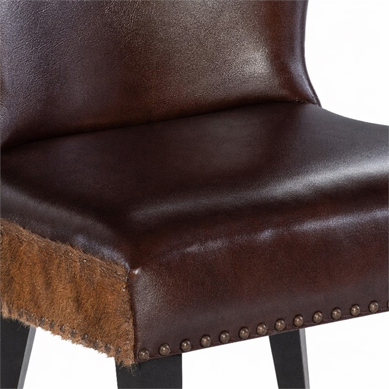 Bowery Hill Leather Accent Chair with Hair on Hide Back in Brown
