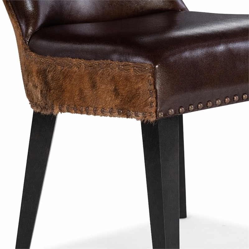 Bowery Hill Leather Accent Chair with Hair on Hide Back in Brown