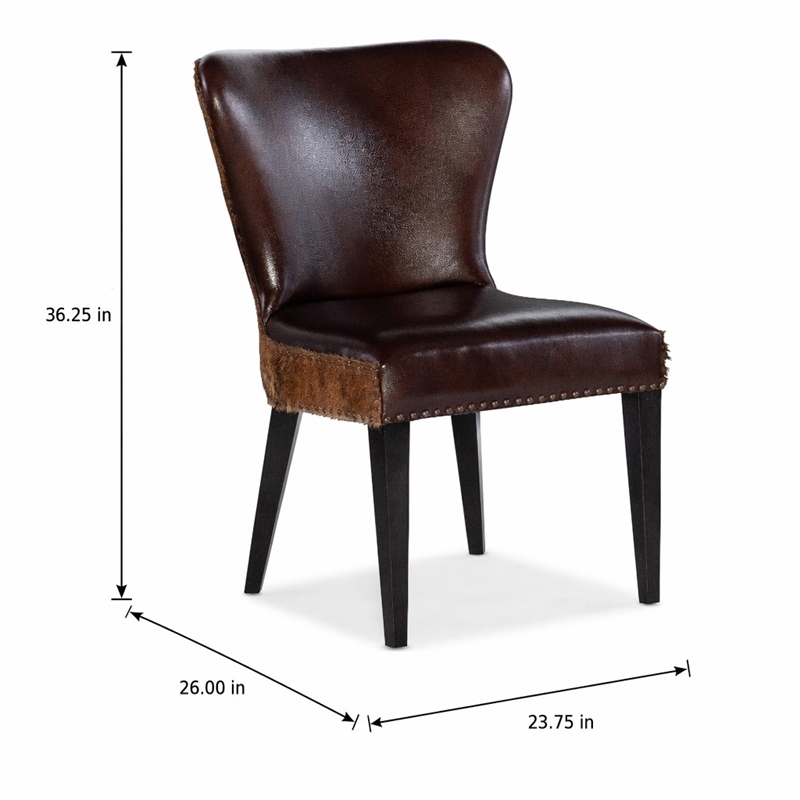 Bowery Hill Leather Accent Chair with Hair on Hide Back in Brown