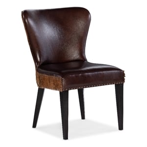 Bowery Hill Leather Accent Chair with Hair on Hide Back in Brown