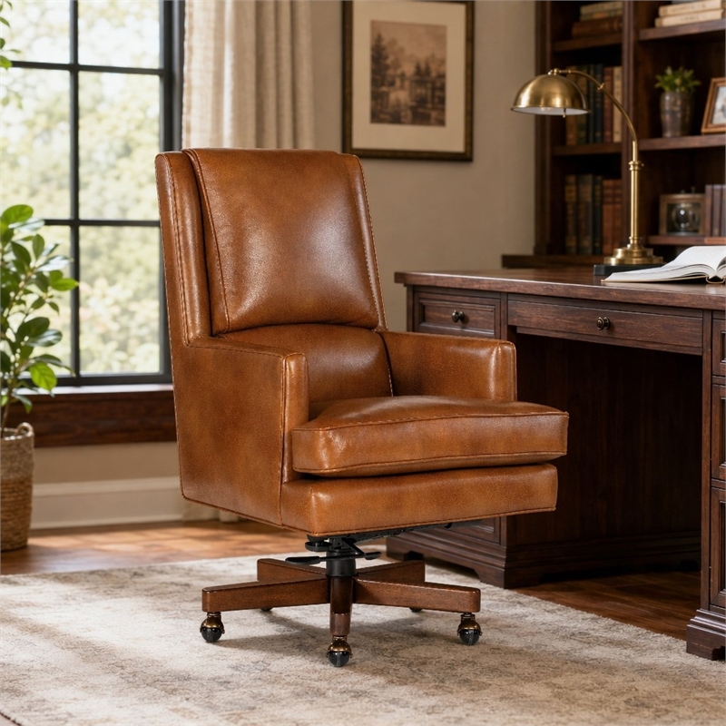 Bowery Hill Swivel Tilt Leather Executive Chair with Wood Base