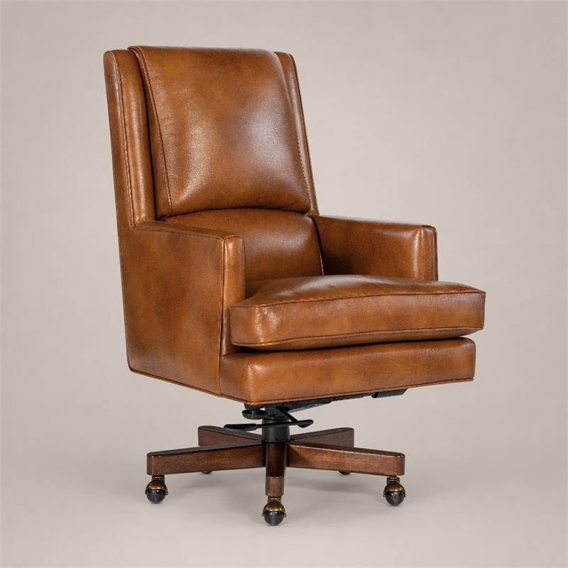 Bowery Hill Swivel Tilt Leather Executive Chair with Wood Base