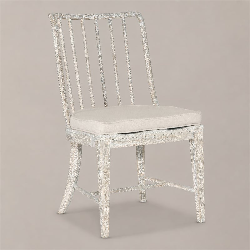 Bowery Hill Spindle Side Chair in White Wood with Distressed Finish
