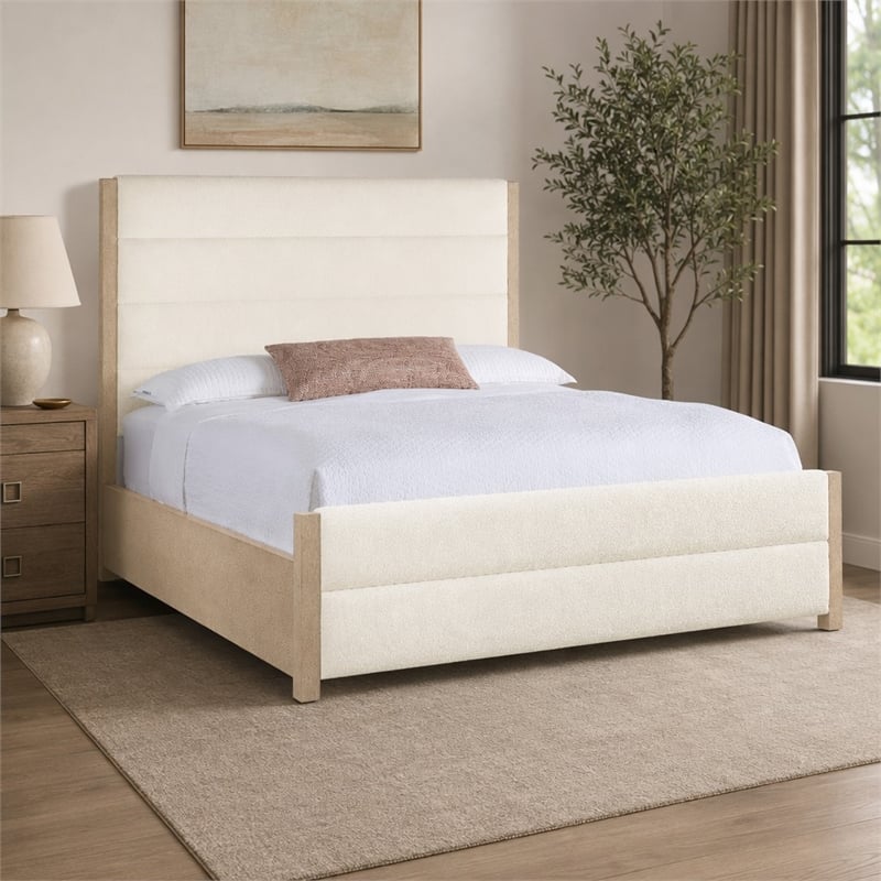 Bowery Hill Westwood Queen Bed with Ivory Upholstered Headboard