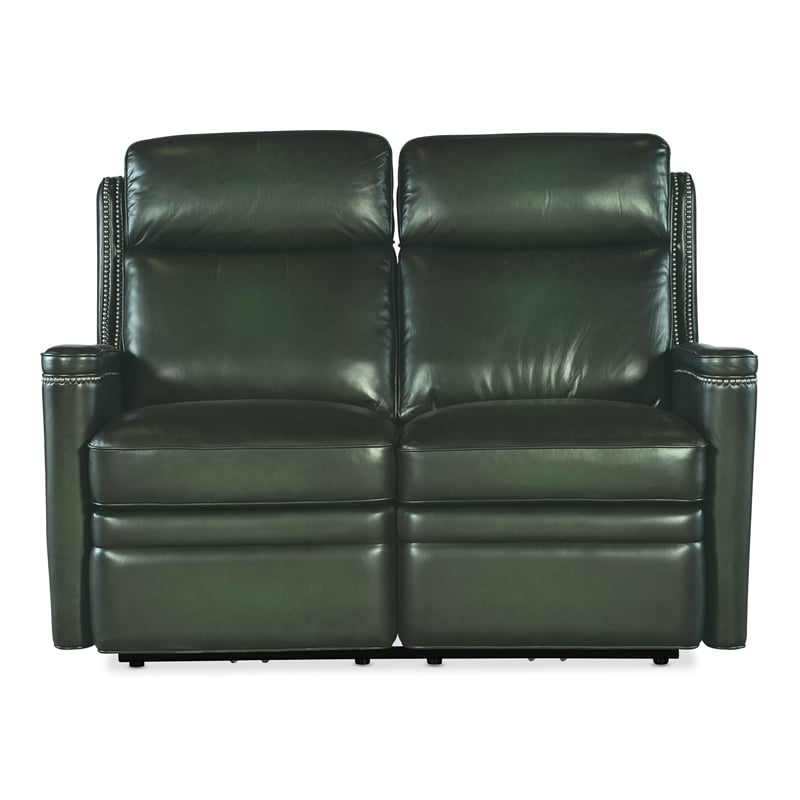 Bowery Hill Hamilton Green Leather Power Loveseat with USB Port & Headrest