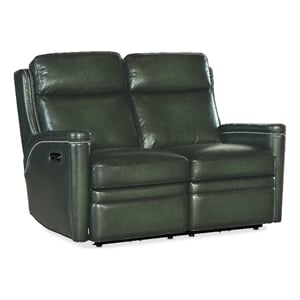Bowery Hill Hamilton Green Leather Power Loveseat with USB Port & Headrest